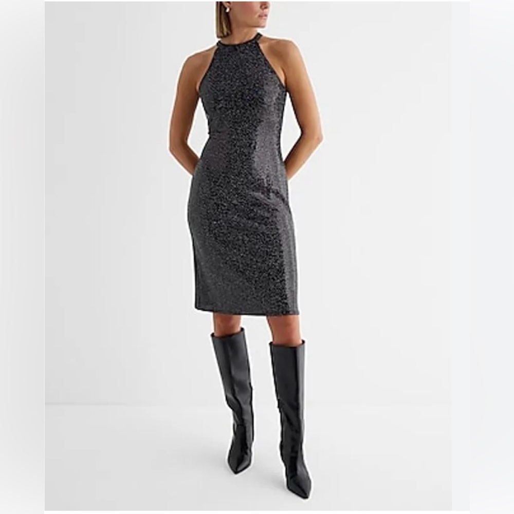NWT Black halter neck sequin/sparkle Dress